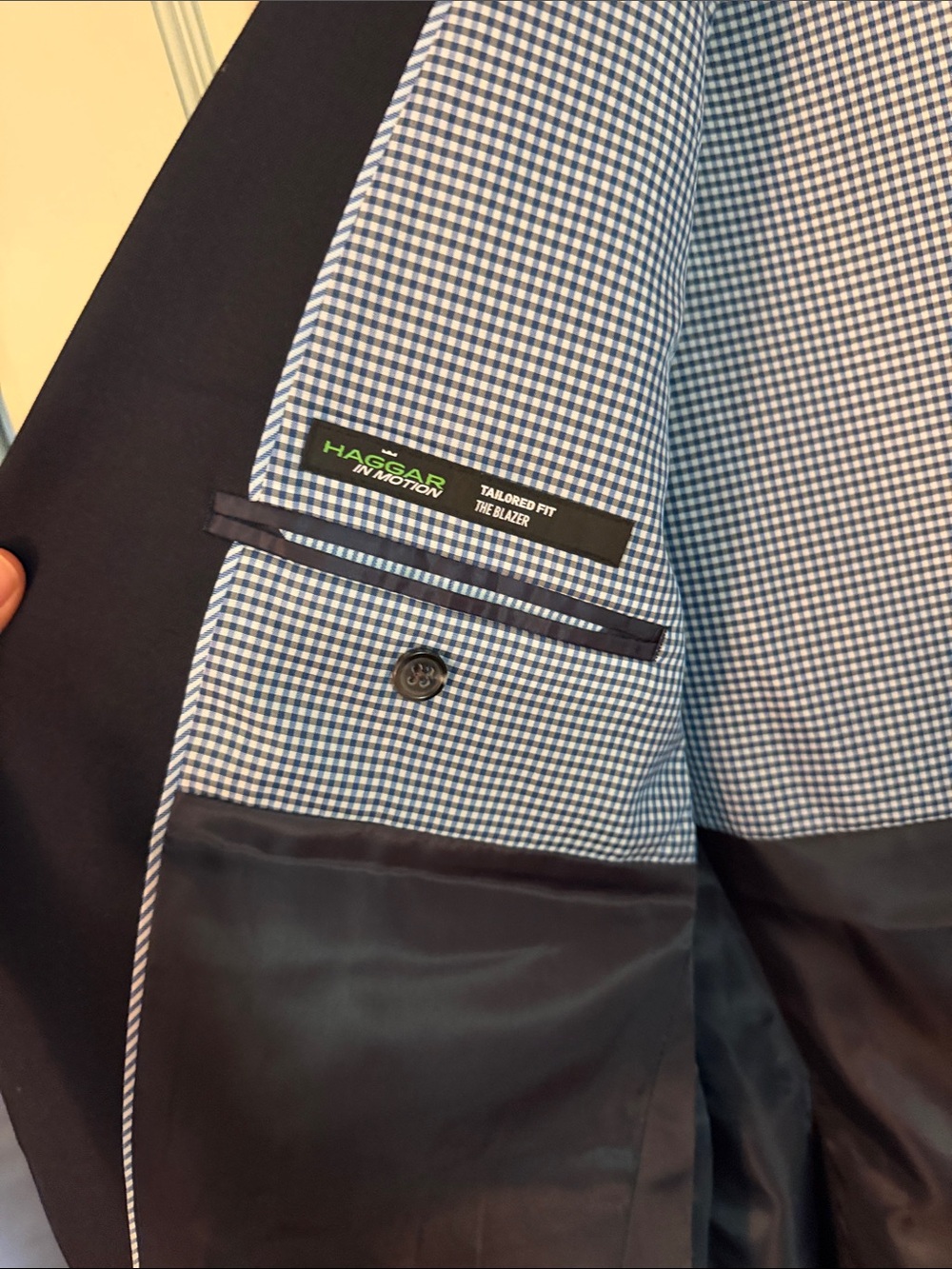 Haggar In Motion Navy Blazer with Blue Gingham Lining